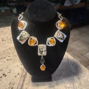 Elegant Silver and Amber Necklace